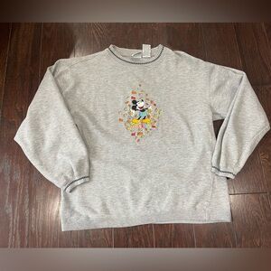 Disney Vtg Fall Mickey Inc Embroidered Gray Pullover Sweatshirt Size Large